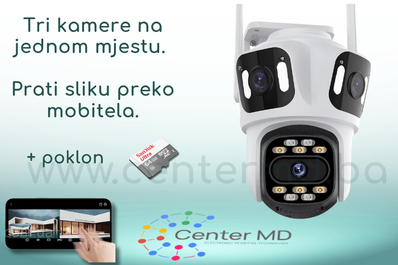 Trostruka Pokretna Vanjska WiFi Kamera +  Micro SD kartica 64 GB GRATIS
