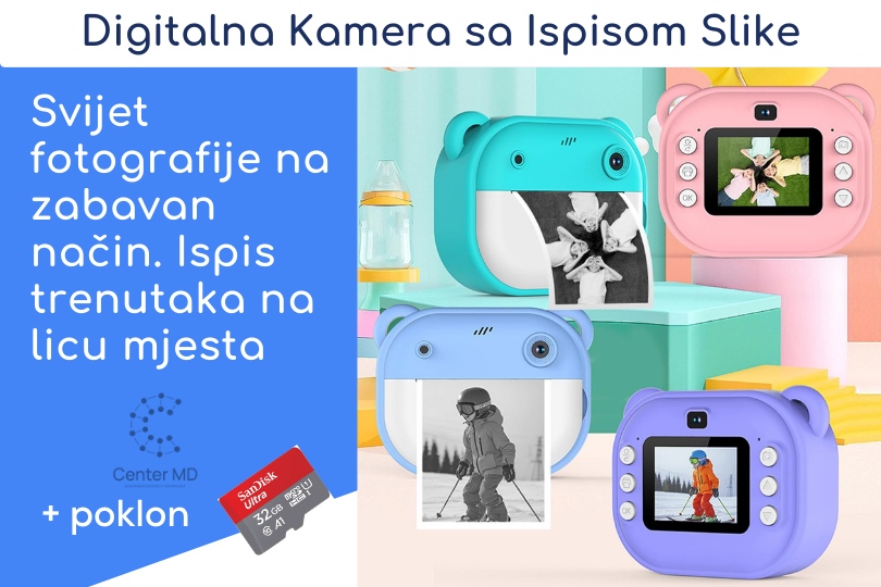 Digitalna instant dječija Kamera sa Ispisom + sd 32gb