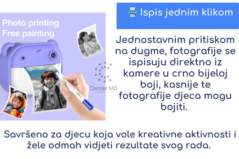 Digitalna instant dječija Kamera sa Ispisom + sd 32gb