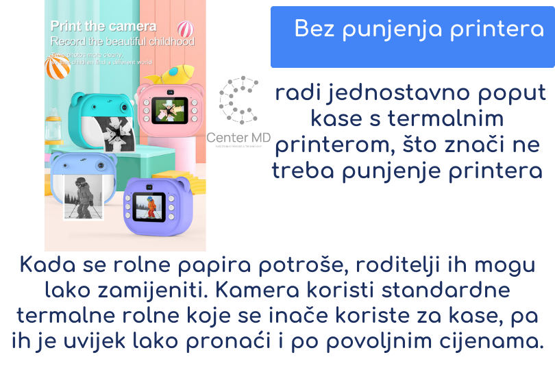 Digitalna instant dječija Kamera sa Ispisom + sd 32gb